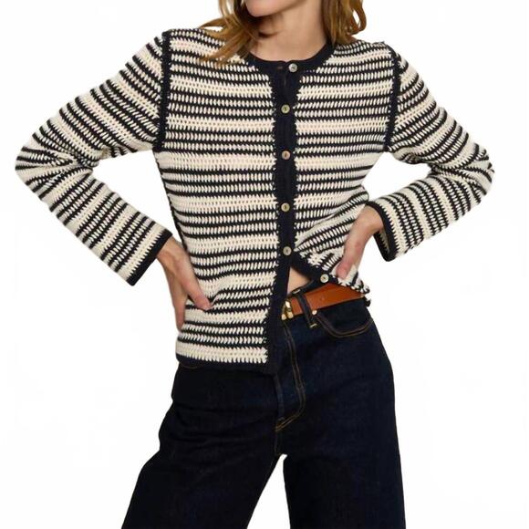 NEW NATION LTD courtney crochet cardigan in seascape stripe - Picture 3 of 7